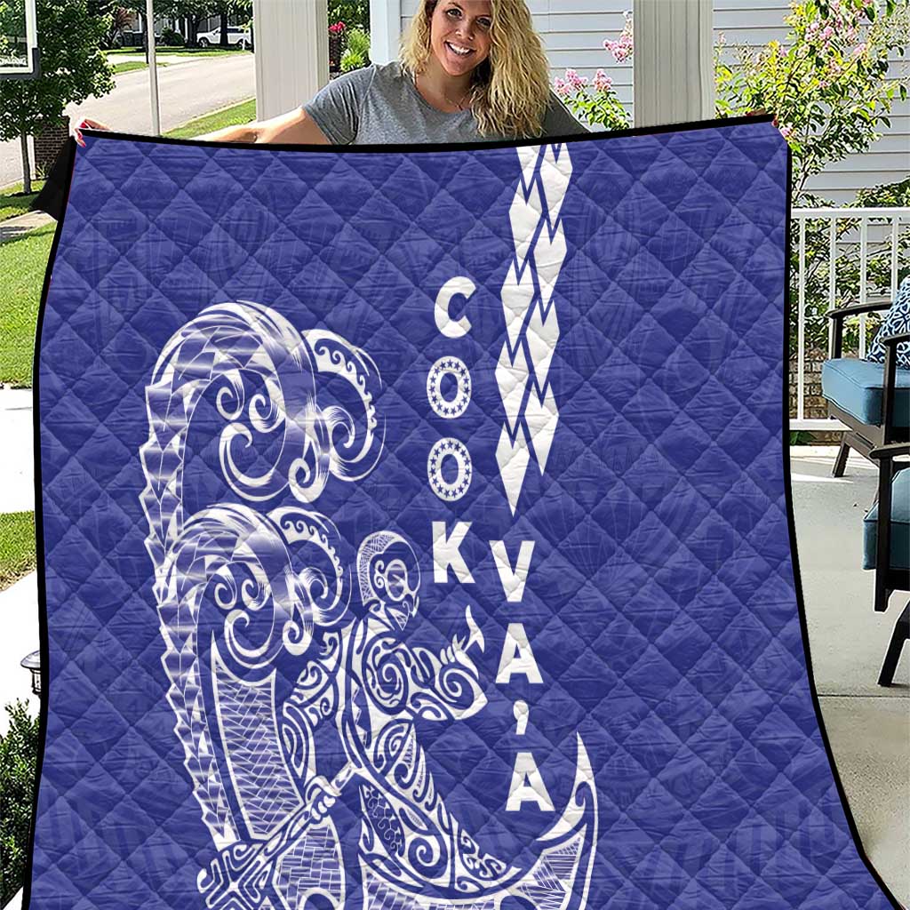 Cook Islands Va'a Polynesian Art Tattoo Quilt Blue Color LT03 Blue - Polynesian Pride