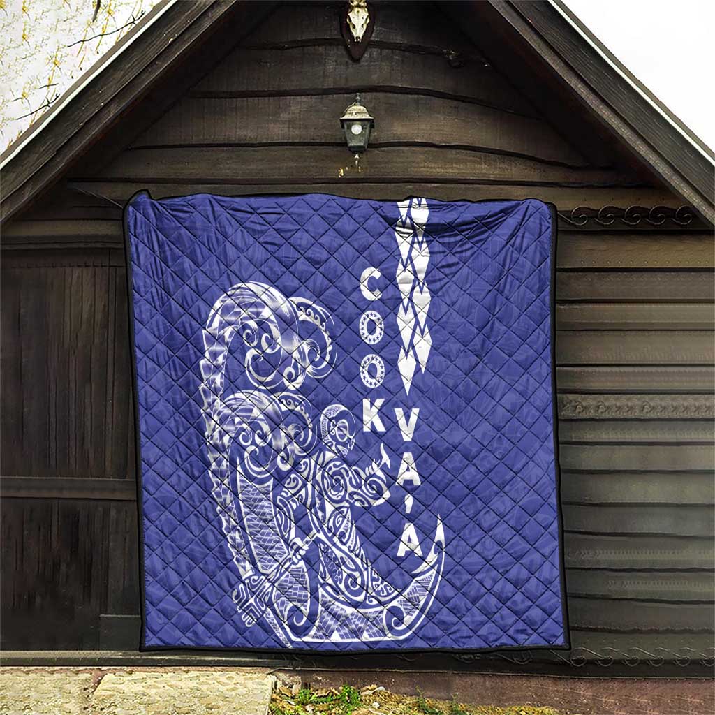 Cook Islands Va'a Polynesian Art Tattoo Quilt Blue Color LT03 - Polynesian Pride