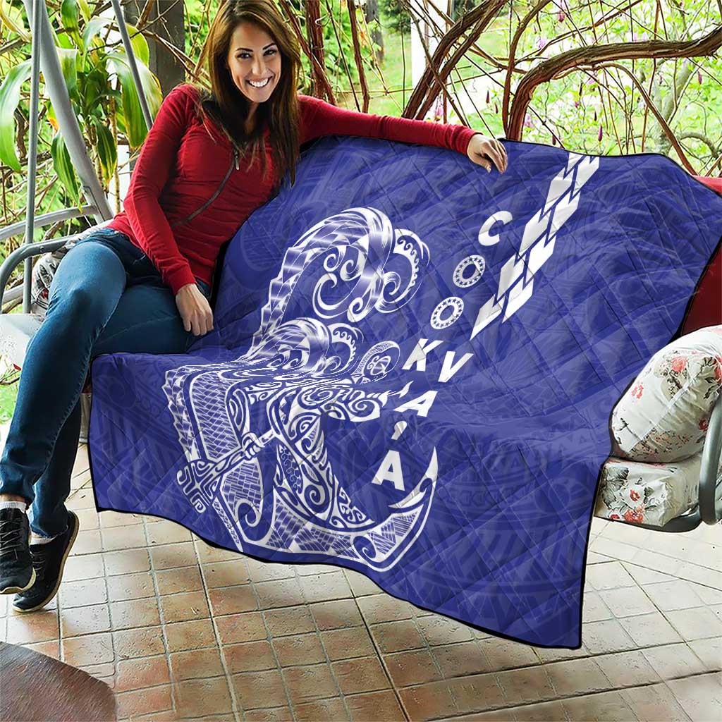Cook Islands Va'a Polynesian Art Tattoo Quilt Blue Color LT03 - Polynesian Pride
