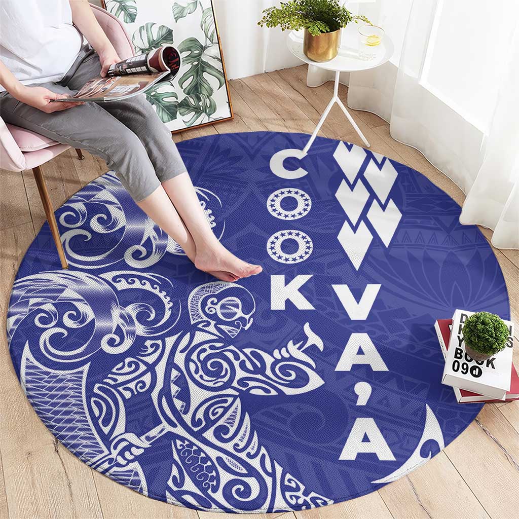Cook Islands Va'a Polynesian Art Tattoo Round Carpet Blue Color LT03 - Polynesian Pride