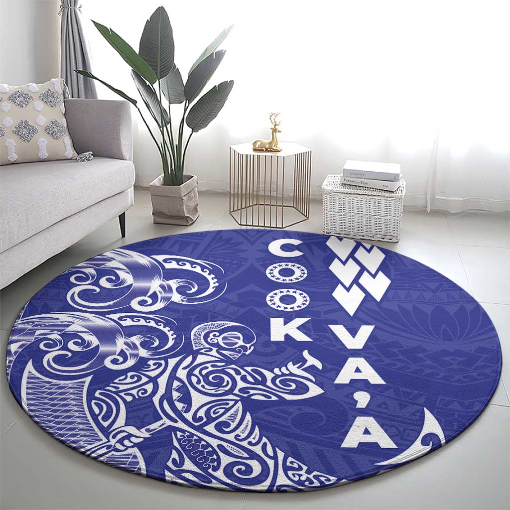 Cook Islands Va'a Polynesian Art Tattoo Round Carpet Blue Color LT03 - Polynesian Pride