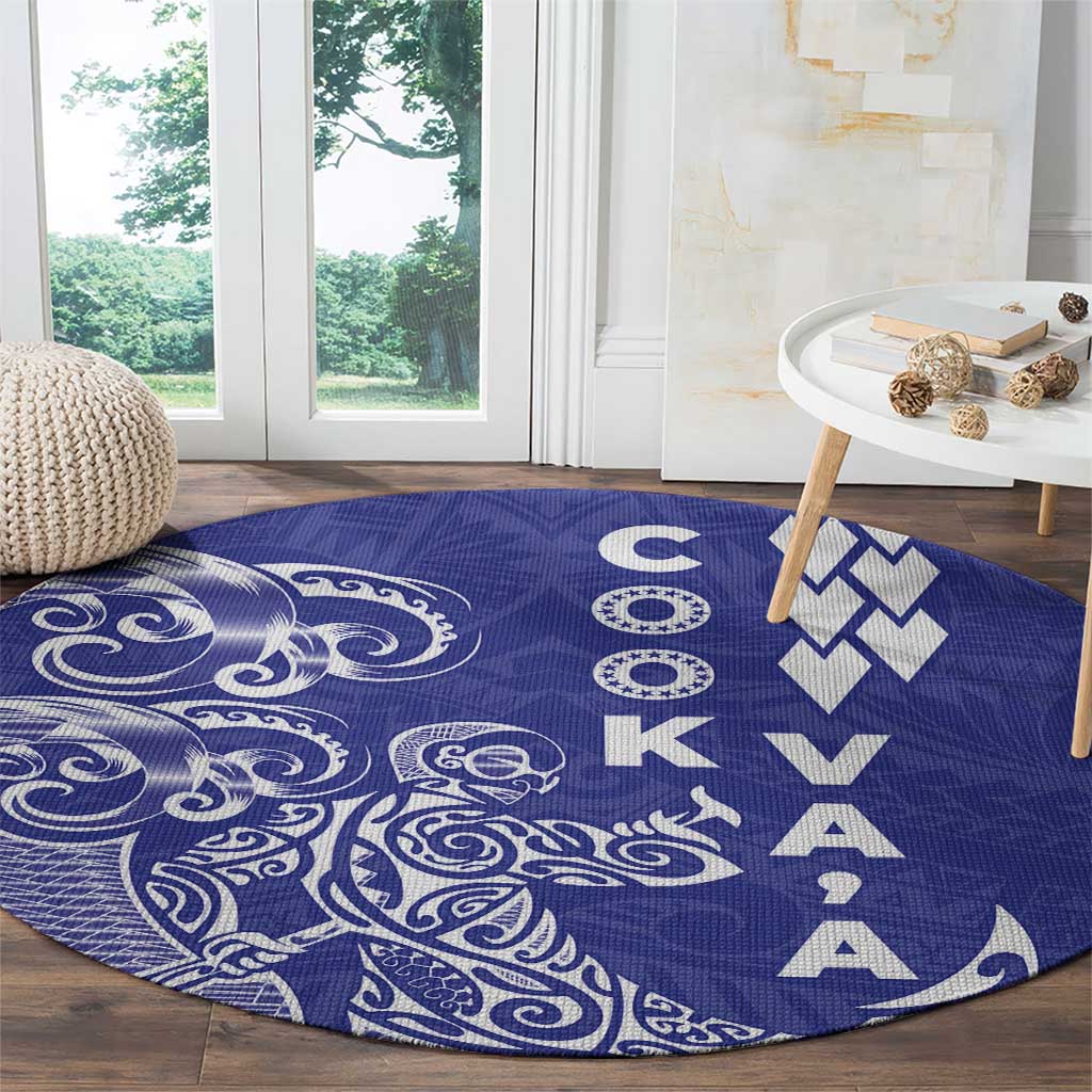 Cook Islands Va'a Polynesian Art Tattoo Round Carpet Blue Color LT03 - Polynesian Pride