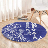 Cook Islands Va'a Polynesian Art Tattoo Round Carpet Blue Color LT03 - Polynesian Pride
