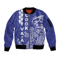 Cook Islands Va'a Polynesian Art Tattoo Sleeve Zip Bomber Jacket Blue Color LT03 Unisex Blue - Polynesian Pride