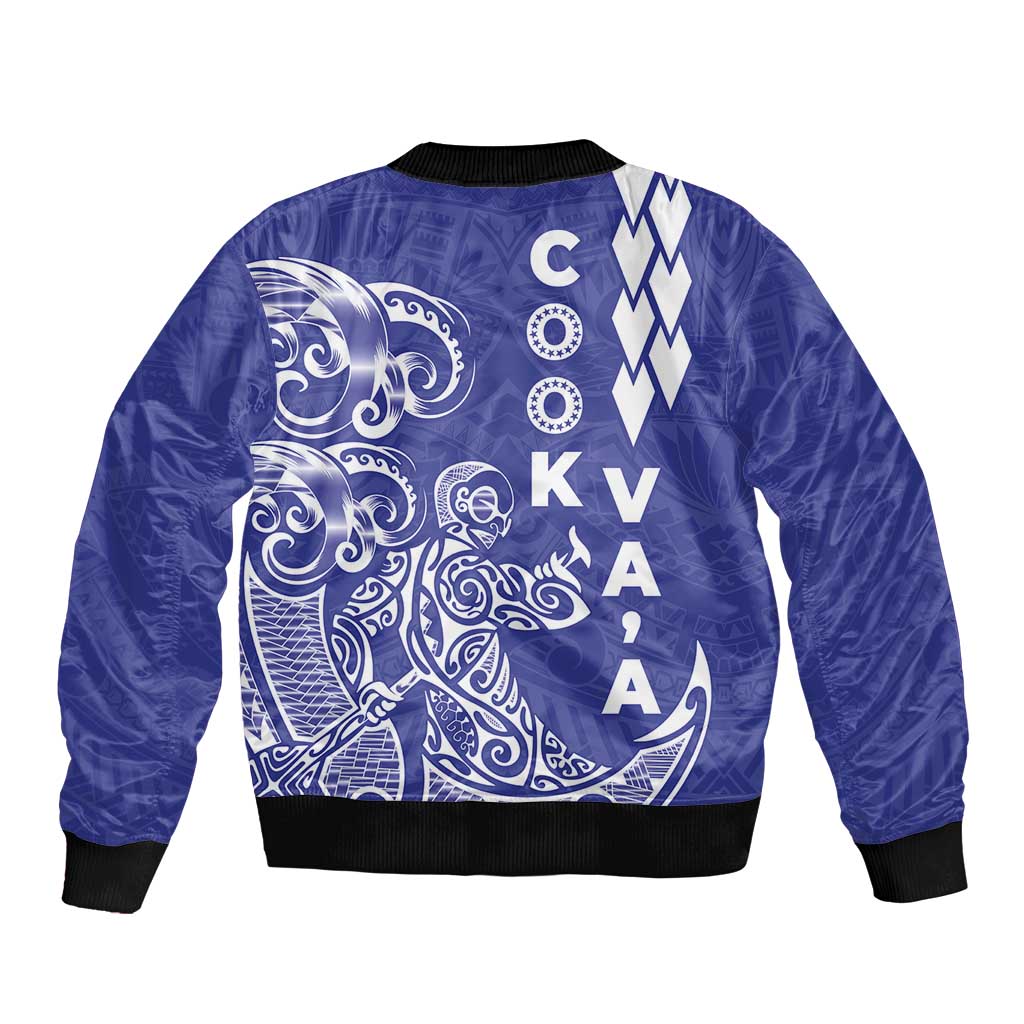 Cook Islands Va'a Polynesian Art Tattoo Sleeve Zip Bomber Jacket Blue Color LT03 - Polynesian Pride