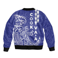 Cook Islands Va'a Polynesian Art Tattoo Sleeve Zip Bomber Jacket Blue Color LT03 - Polynesian Pride