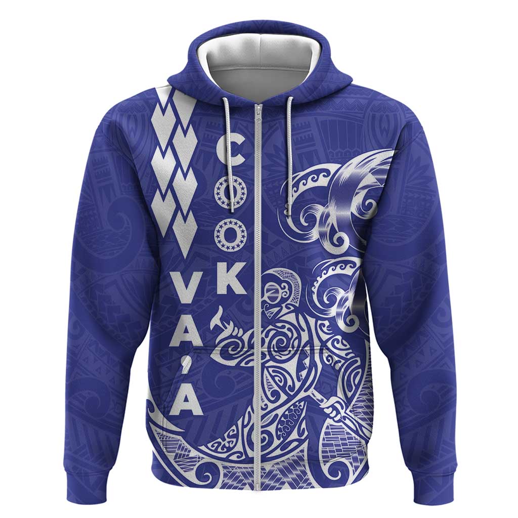 Cook Islands Va'a Polynesian Art Tattoo Zip Hoodie Blue Color LT03 Zip Hoodie Blue - Polynesian Pride