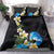 Hawaiian Plumeria and Turtle Bedding Set with Polynesian Tribal Art Pattern Vintage Vibes