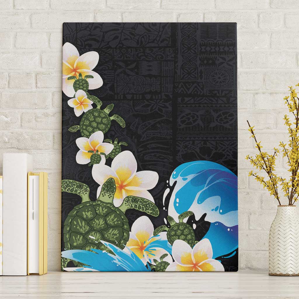 Hawaiian Plumeria and Turtle Canvas Wall Art with Polynesian Tribal Art Pattern Vintage Vibes LT03 Without Frame Black - Polynesian Pride