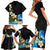 Hawaiian Plumeria and Turtle Family Matching Short Sleeve Bodycon Dress and Hawaiian Shirt with Polynesian Tribal Art Pattern Vintage Vibes