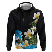 Hawaiian Plumeria and Turtle Hoodie with Polynesian Tribal Art Pattern Vintage Vibes LT03 Pullover Hoodie Black - Polynesian Pride
