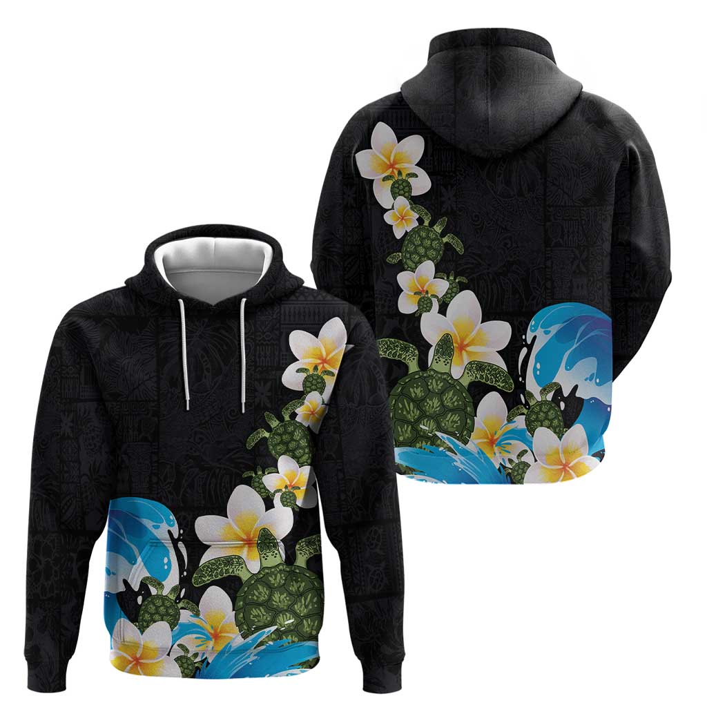 Hawaiian Plumeria and Turtle Hoodie with Polynesian Tribal Art Pattern Vintage Vibes LT03 - Polynesian Pride