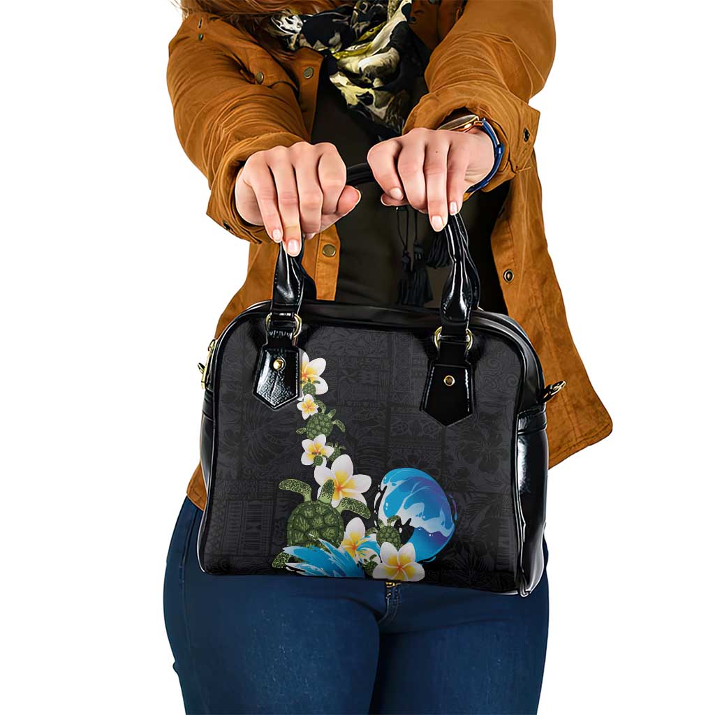 Hawaiian Plumeria and Turtle Shoulder Handbag with Polynesian Tribal Art Pattern Vintage Vibes LT03 One Size Black - Polynesian Pride
