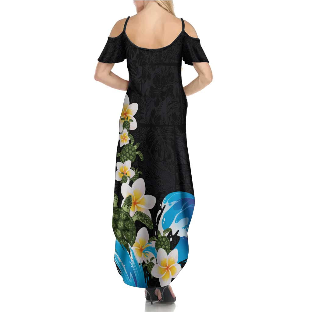Hawaiian Plumeria and Turtle Summer Maxi Dress with Polynesian Tribal Art Pattern Vintage Vibes LT03 - Polynesian Pride