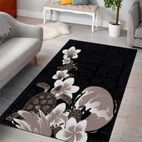 Hawaiian Plumeria and Turtle Area Rug with Polynesian Tribal Art Pattern Grayscale Color LT03 - Polynesian Pride
