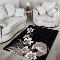 Hawaiian Plumeria and Turtle Area Rug with Polynesian Tribal Art Pattern Grayscale Color LT03 - Polynesian Pride