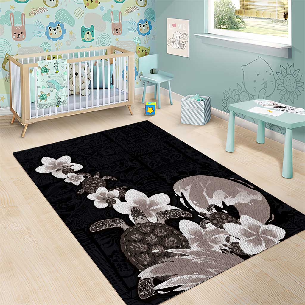 Hawaiian Plumeria and Turtle Area Rug with Polynesian Tribal Art Pattern Grayscale Color LT03 - Polynesian Pride