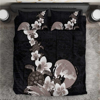 Hawaiian Plumeria and Turtle Bedding Set with Polynesian Tribal Art Pattern Grayscale Color LT03 Black - Polynesian Pride