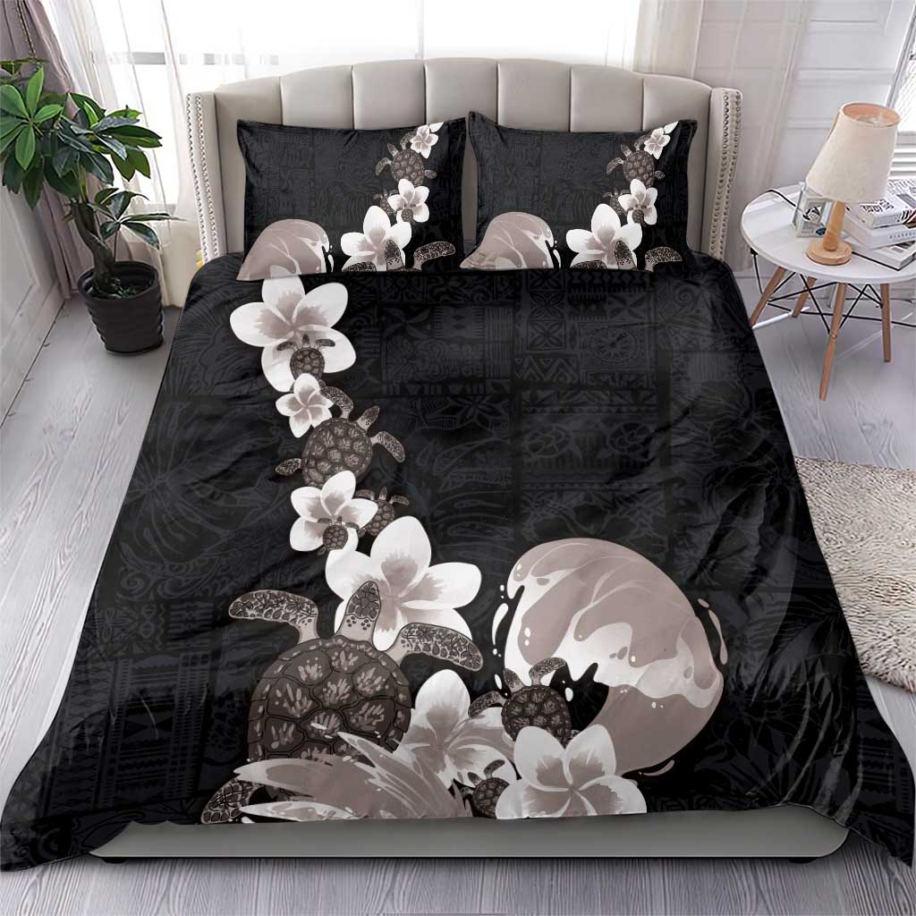 Hawaiian Plumeria and Turtle Bedding Set with Polynesian Tribal Art Pattern Grayscale Color LT03 - Polynesian Pride