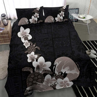 Hawaiian Plumeria and Turtle Bedding Set with Polynesian Tribal Art Pattern Grayscale Color LT03 - Polynesian Pride