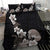 Hawaiian Plumeria and Turtle Bedding Set with Polynesian Tribal Art Pattern Grayscale Color