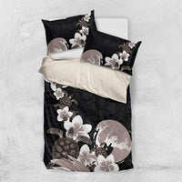 Hawaiian Plumeria and Turtle Bedding Set with Polynesian Tribal Art Pattern Grayscale Color LT03 US Twin 172cm x 218cm Black - Polynesian Pride