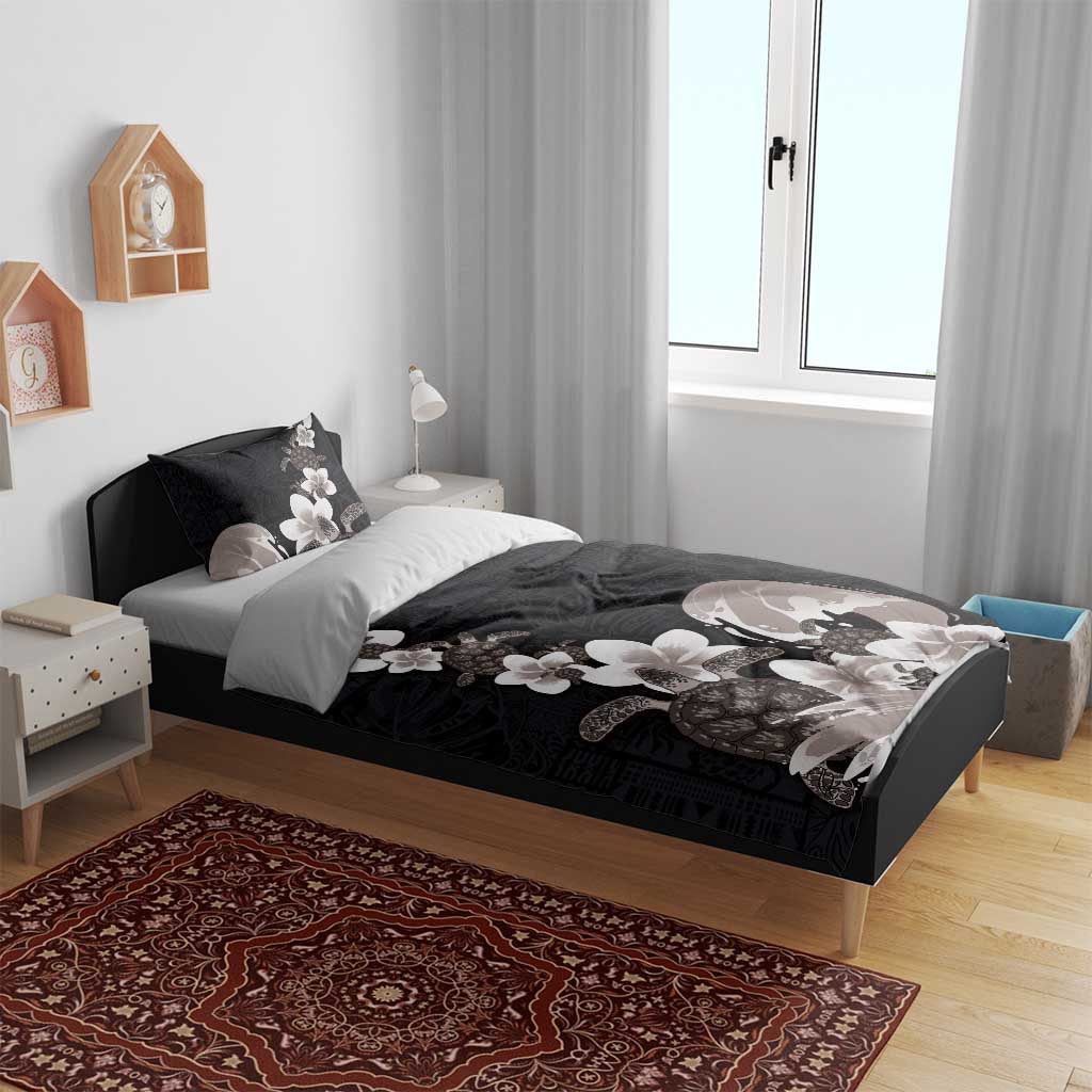 Hawaiian Plumeria and Turtle Bedding Set with Polynesian Tribal Art Pattern Grayscale Color LT03 - Polynesian Pride