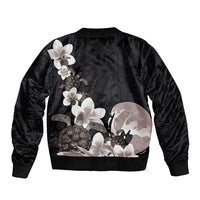 Hawaiian Plumeria and Turtle Bomber Jacket with Polynesian Tribal Art Pattern Grayscale Color LT03 - Polynesian Pride