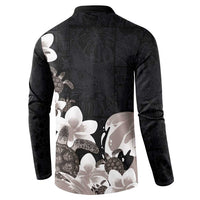 Hawaiian Plumeria and Turtle Button Sweatshirt with Polynesian Tribal Art Pattern Grayscale Color LT03 - Polynesian Pride