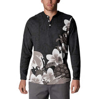 Hawaiian Plumeria and Turtle Button Sweatshirt with Polynesian Tribal Art Pattern Grayscale Color LT03 - Polynesian Pride