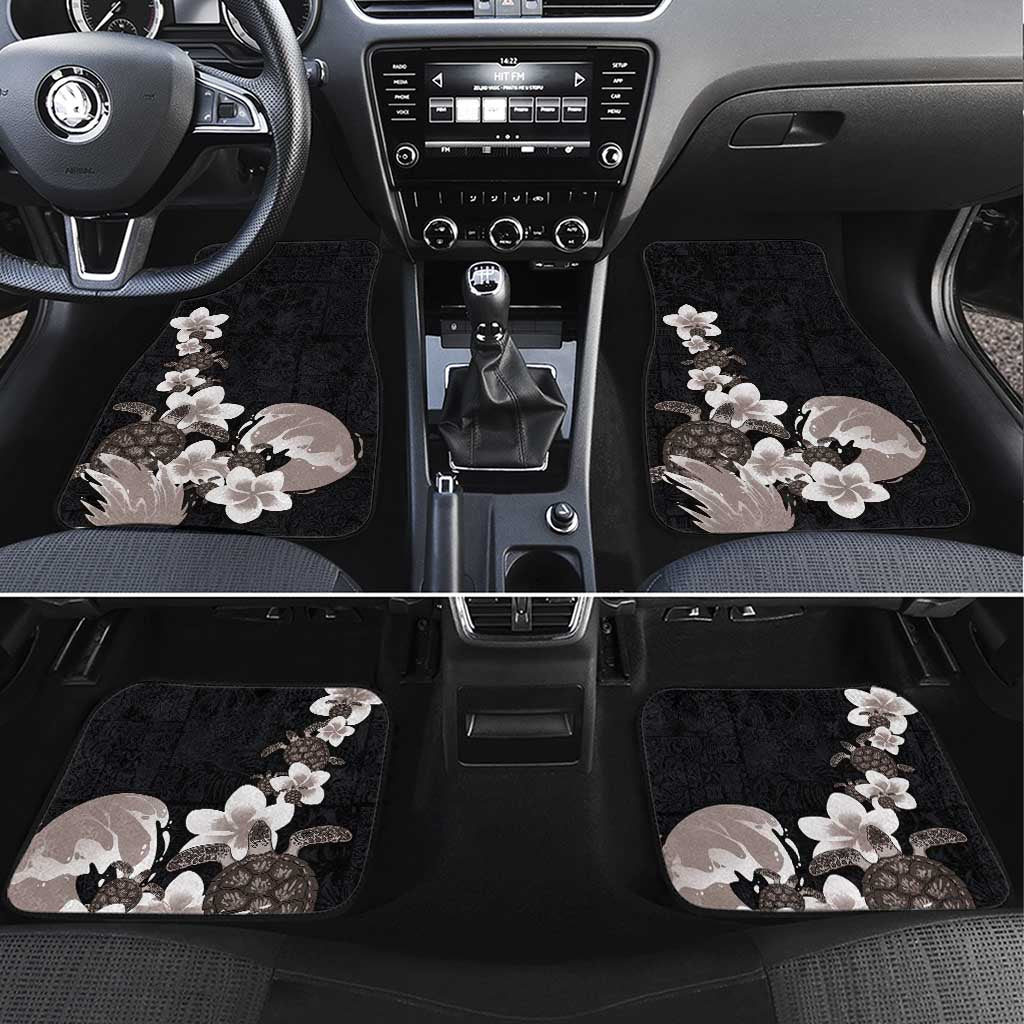 Hawaiian Plumeria and Turtle Car Mats with Polynesian Tribal Art Pattern Grayscale Color LT03 Set 4pcs Black - Polynesian Pride
