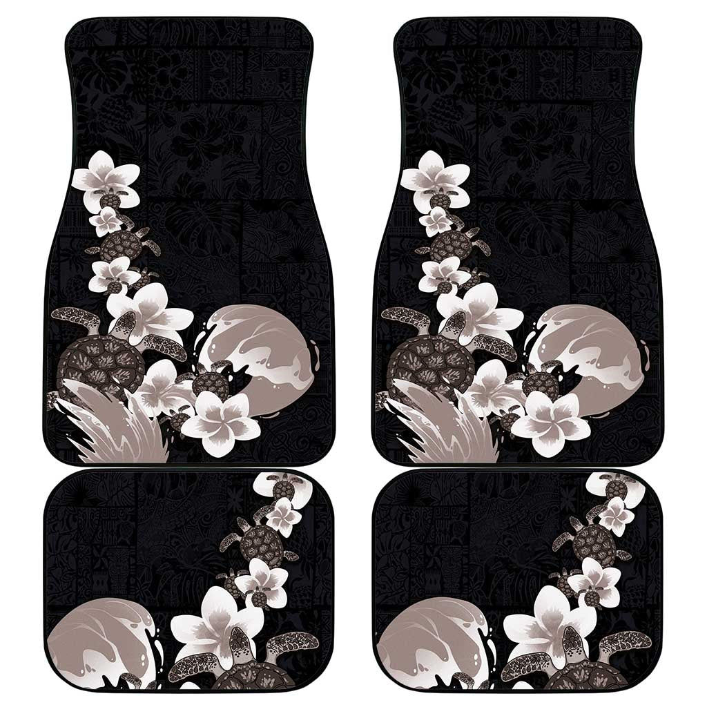 Hawaiian Plumeria and Turtle Car Mats with Polynesian Tribal Art Pattern Grayscale Color LT03 - Polynesian Pride