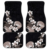 Hawaiian Plumeria and Turtle Car Mats with Polynesian Tribal Art Pattern Grayscale Color LT03 - Polynesian Pride