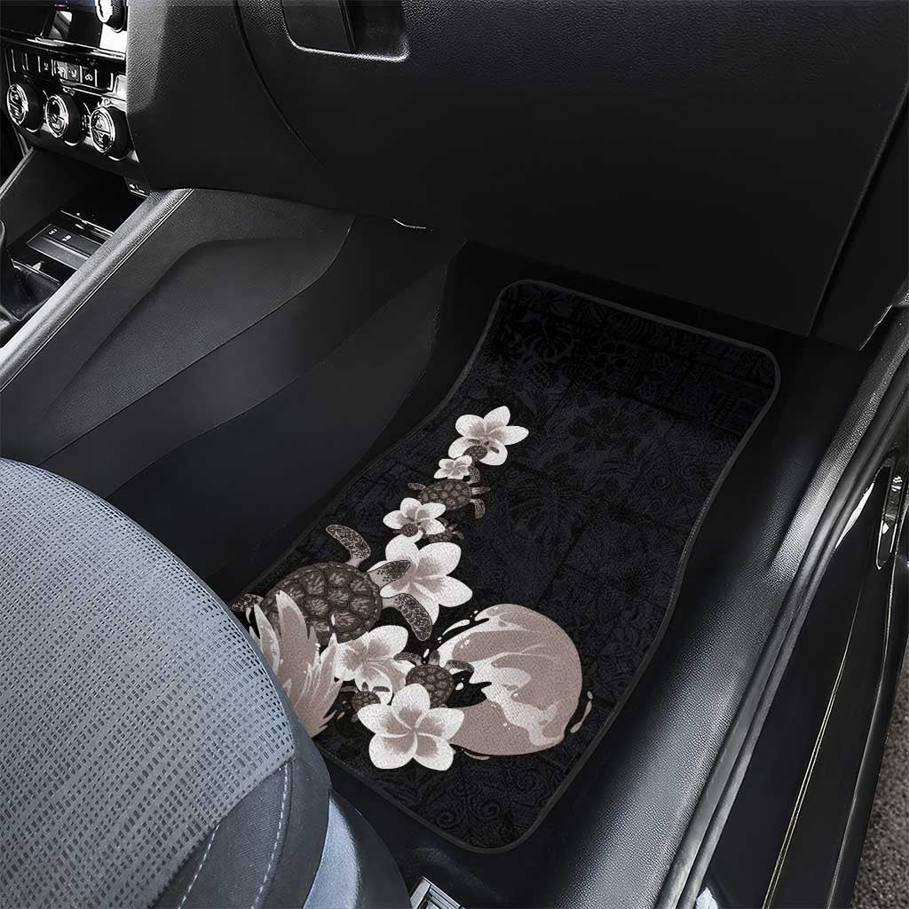 Hawaiian Plumeria and Turtle Car Mats with Polynesian Tribal Art Pattern Grayscale Color LT03 - Polynesian Pride