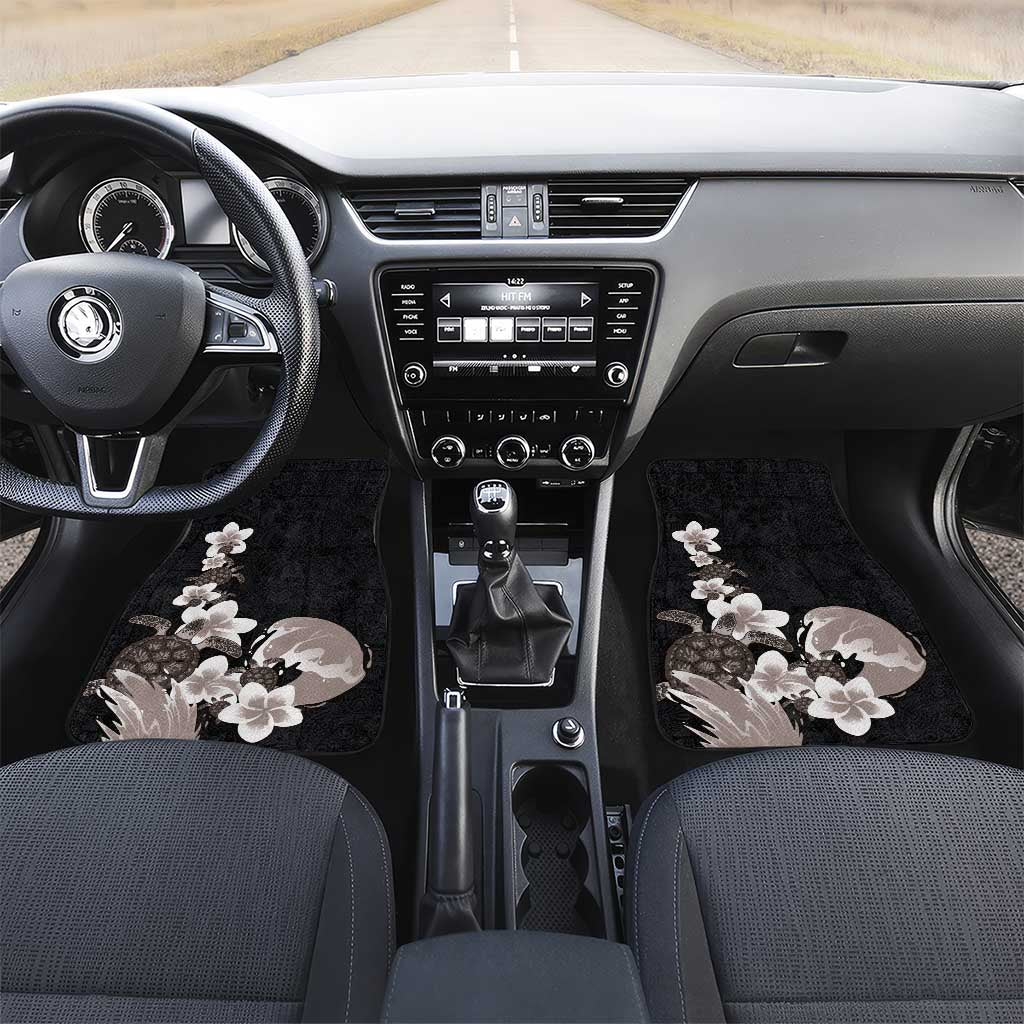 Hawaiian Plumeria and Turtle Car Mats with Polynesian Tribal Art Pattern Grayscale Color LT03 Set 2pcs - Front Black - Polynesian Pride