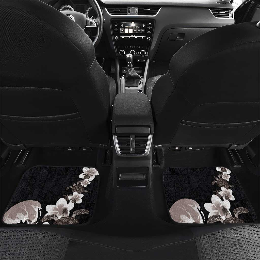 Hawaiian Plumeria and Turtle Car Mats with Polynesian Tribal Art Pattern Grayscale Color LT03 Set 2pcs - Back Black - Polynesian Pride