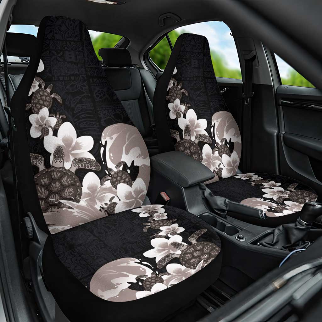 Hawaiian Plumeria and Turtle Car Seat Cover with Polynesian Tribal Art Pattern Grayscale Color LT03 One Size Black - Polynesian Pride