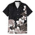 Hawaiian Plumeria and Turtle Hawaiian Shirt with Polynesian Tribal Art Pattern Grayscale Color