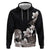 Hawaiian Plumeria and Turtle Hoodie with Polynesian Tribal Art Pattern Grayscale Color