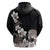 Hawaiian Plumeria and Turtle Hoodie with Polynesian Tribal Art Pattern Grayscale Color