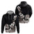 Hawaiian Plumeria and Turtle Hoodie with Polynesian Tribal Art Pattern Grayscale Color