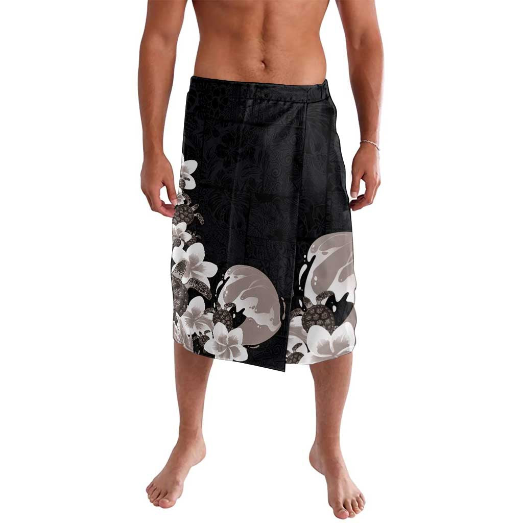 Hawaiian Plumeria and Turtle Lavalava with Polynesian Tribal Art Pattern Grayscale Color