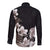 Hawaiian Plumeria and Turtle Long Sleeve Button Shirt with Polynesian Tribal Art Pattern Grayscale Color