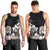 Hawaiian Plumeria and Turtle Men Tank Top with Polynesian Tribal Art Pattern Grayscale Color