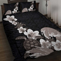 Hawaiian Plumeria and Turtle Quilt Bed Set with Polynesian Tribal Art Pattern Grayscale Color LT03 Black - Polynesian Pride