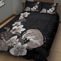 Hawaiian Plumeria and Turtle Quilt Bed Set with Polynesian Tribal Art Pattern Grayscale Color LT03 - Polynesian Pride