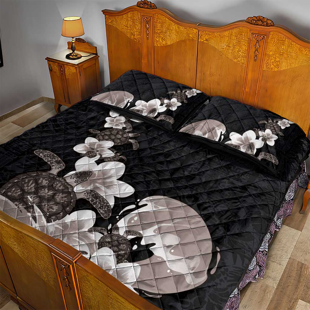 Hawaiian Plumeria and Turtle Quilt Bed Set with Polynesian Tribal Art Pattern Grayscale Color LT03 - Polynesian Pride