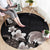 Hawaiian Plumeria and Turtle Round Carpet with Polynesian Tribal Art Pattern Grayscale Color