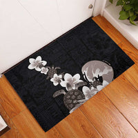 Hawaiian Plumeria and Turtle Rubber Doormat with Polynesian Tribal Art Pattern Grayscale Color LT03 - Polynesian Pride