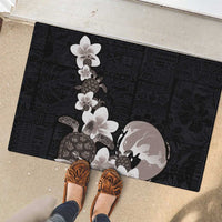 Hawaiian Plumeria and Turtle Rubber Doormat with Polynesian Tribal Art Pattern Grayscale Color LT03 - Polynesian Pride